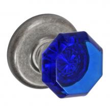 Fusion P-23-B2-0-ATP - Victorian Cobalt Glass Knob with Radius  Rose Passage Set in Antique