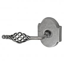 Fusion V-AB-E3-0-ATP-L - Basket Lever with Beveled Scalloped Rose Privacy Set in Antique Pewter - Left
