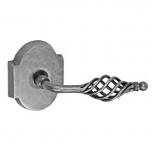 Fusion P-AB-E3-0-ATP-R - Basket Lever with Beveled Scalloped Rose Passage Set in Antique Pewter - Right