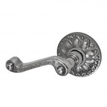 Fusion V-AE-D8-0-ATP-L - Ornate Lever with Floral Rose Privacy Set in Antique Pewter - Left