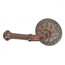Fusion V-BE-D8-0-ATC-L - Tuscan Lever with Floral Rose Privacy Set in Antique Copper - Left