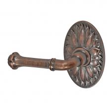 Fusion V-BE-D9-0-ATC-L - Tuscan Lever with Oval Floral Rose Privacy Set in Antique Copper - Left