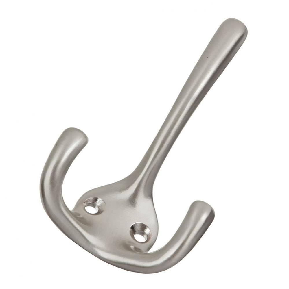 Hooks Collection Coat Hook Triple 5/8'' C/C Satin Nickel Finish
