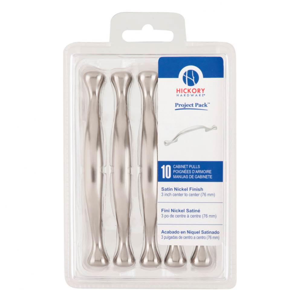 Project Pack Collection Pull 3'' C/C Satin Nickel Finish (10 Pack)