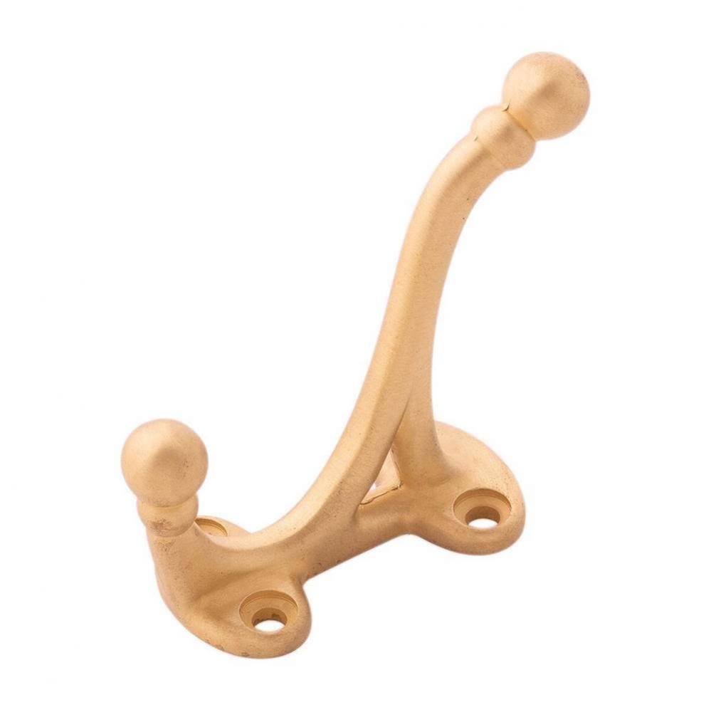Hooks Collection Coat Hook Double 5/8'' C/C Brushed Golden Brass Finish