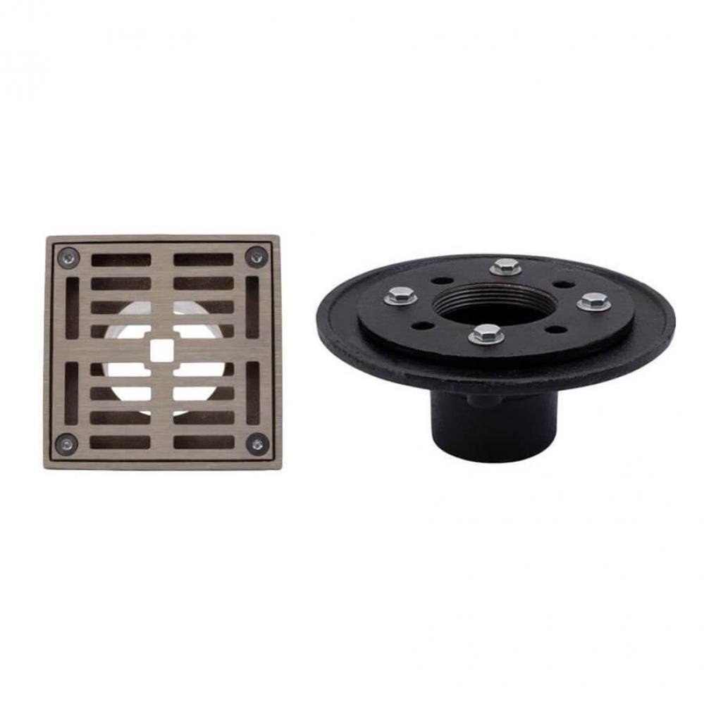 4 Inch Square Complete Shower Drain - Cast Iron