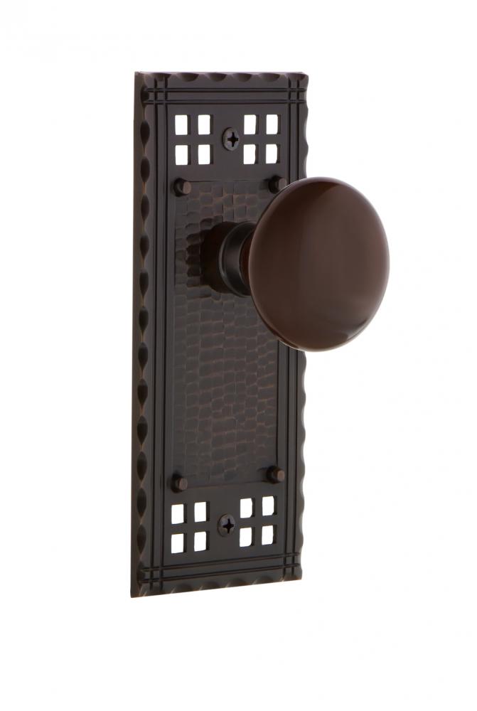 Nostalgic Warehouse Craftsman Plate Passage Brown Porcelain Door Knob in Timeless Bronze
