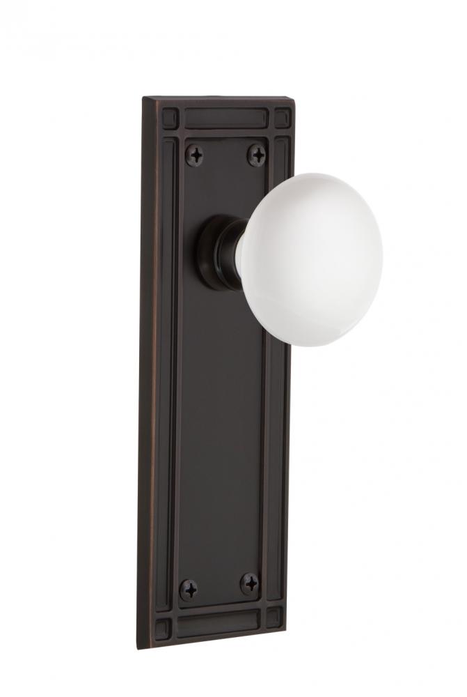 Nostalgic Warehouse Mission Plate Passage White Porcelain Door Knob in Timeless Bronze