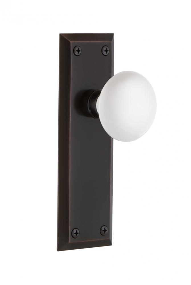 Nostalgic Warehouse New York Plate Passage White Porcelain Door Knob in Timeless Bronze