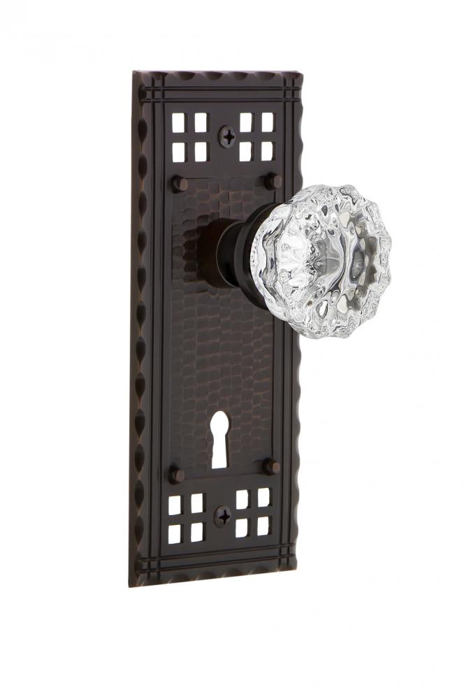 Nostalgic Warehouse Craftsman Plate with Keyhole Passage Crystal Glass Door Knob in Timeless Bronz