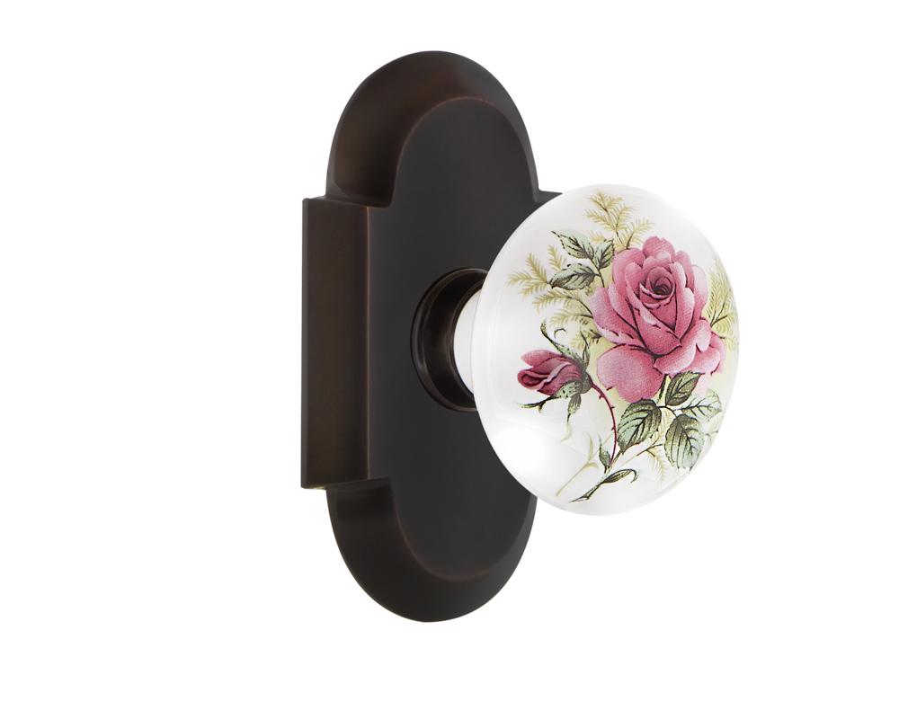 Nostalgic Warehouse Cottage Plate Single Dummy White Rose Porcelain Door Knob in Timeless Bronze