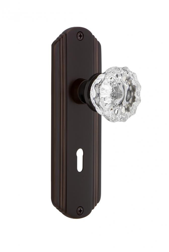 Nostalgic Warehouse Deco Plate with Keyhole Single Dummy Crystal Glass Door Knob in Timeless Bronz