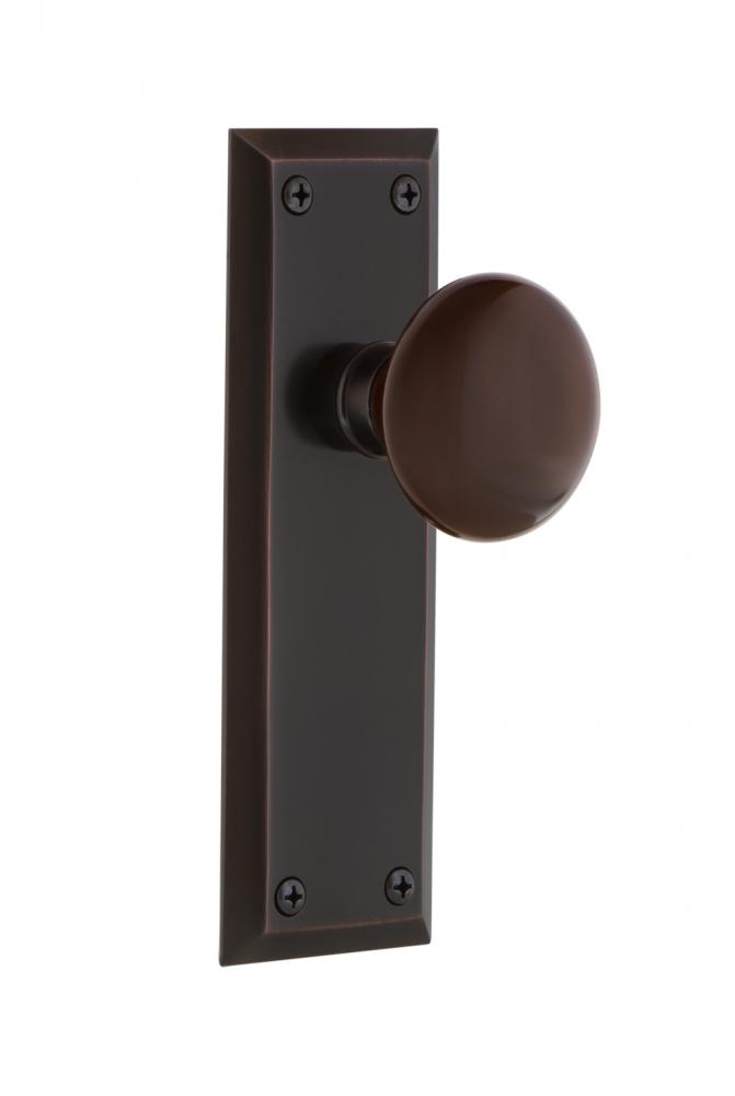 Nostalgic Warehouse New York Plate Double Dummy Brown Porcelain Door Knob in Timeless Bronze