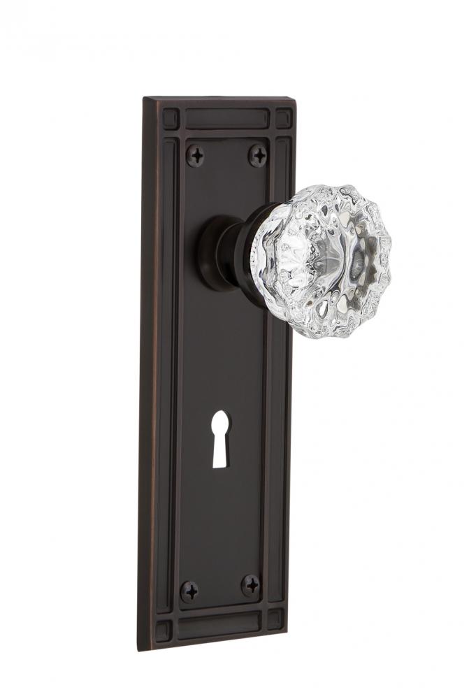 Nostalgic Warehouse Mission Plate with Keyhole Double Dummy Crystal Glass Door Knob in Timeless Br