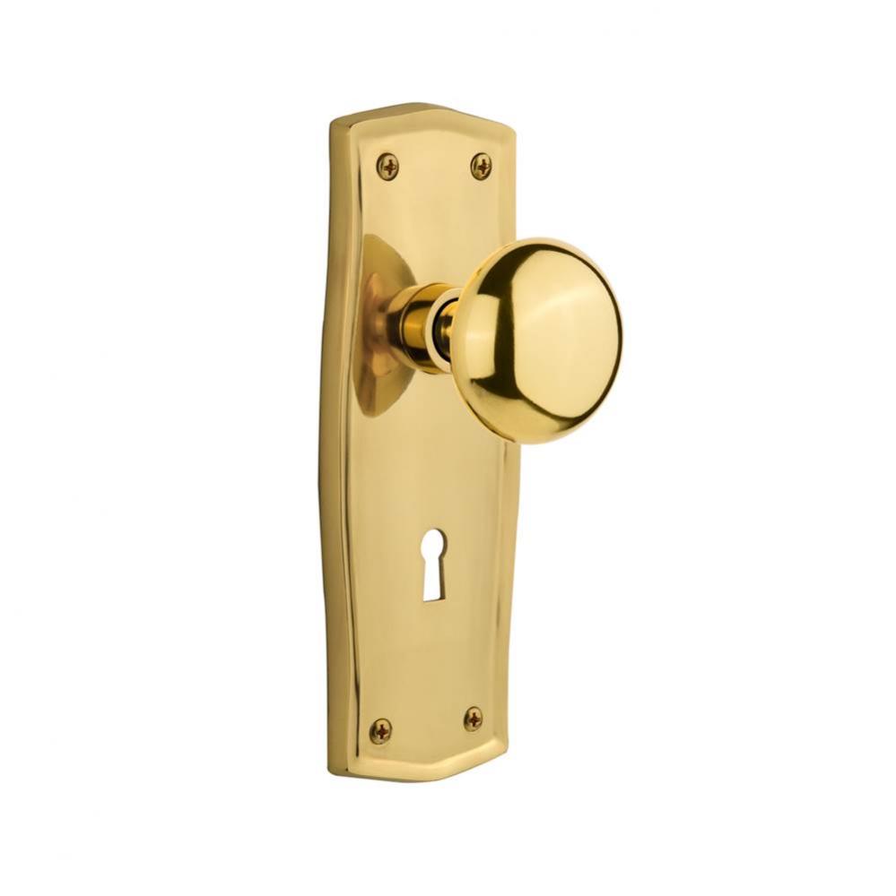 Nostalgic Warehouse Prairie Plate with Keyhole Privacy New York Door Knob in Polished Brass