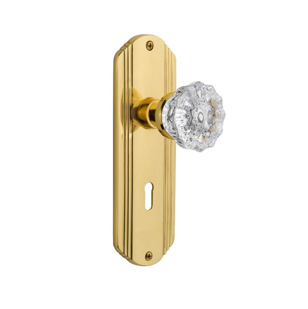 Nostalgic Warehouse Deco Plate with Keyhole Privacy Crystal Glass Door Knob in Polished Brass