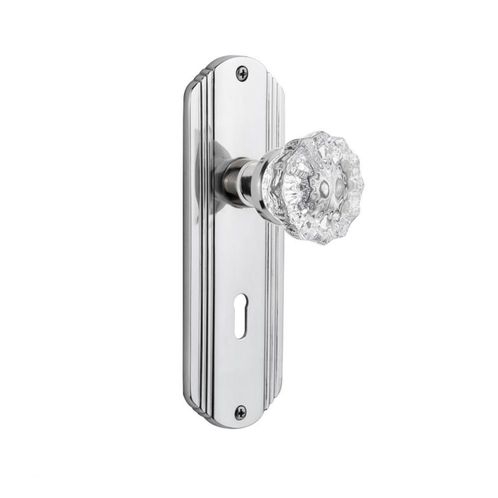 Nostalgic Warehouse Deco Plate with Keyhole Privacy Crystal Glass Door Knob in Bright Chrome