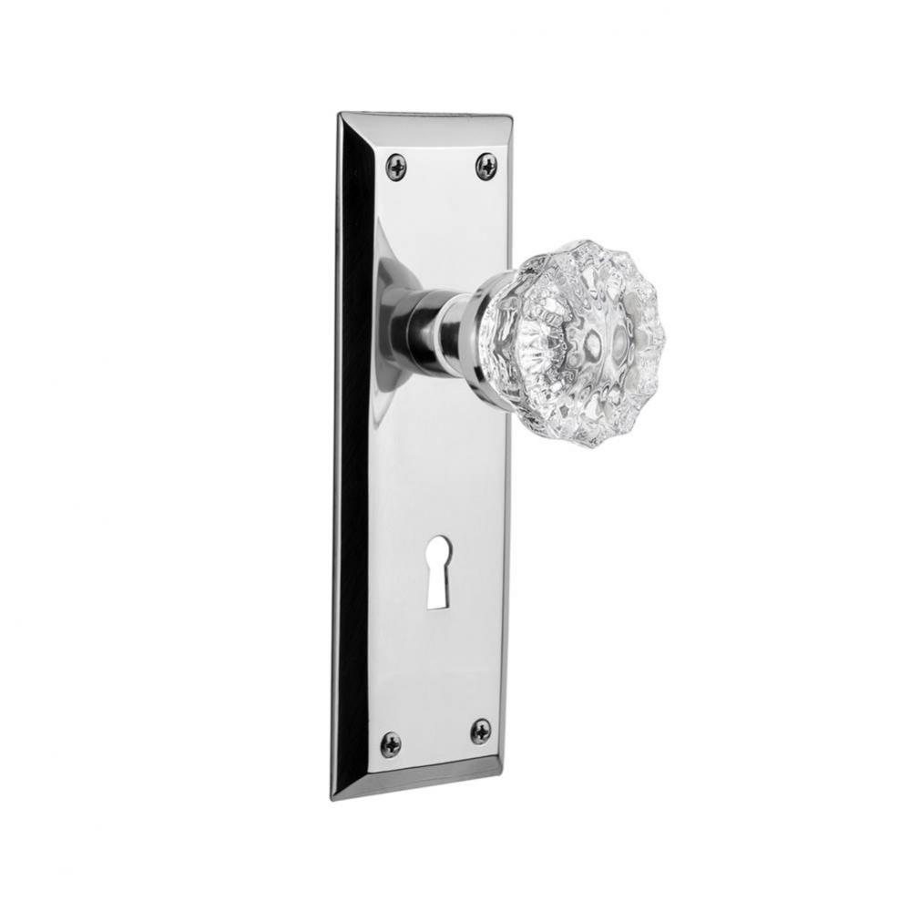 Nostalgic Warehouse New York Plate with Keyhole Passage Crystal Glass Door Knob in Bright Chrome