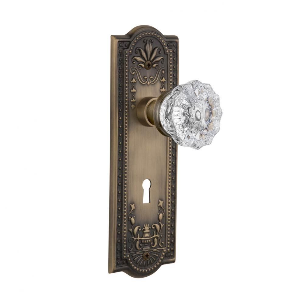 Nostalgic Warehouse Meadows Plate with Keyhole Passage Crystal Glass Door Knob in Antique Brass