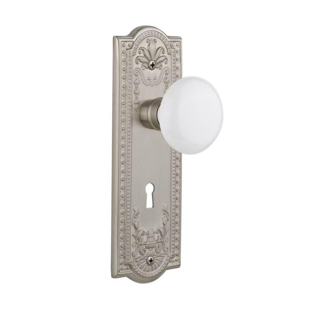 Nostalgic Warehouse Meadows Plate with Keyhole Privacy White Porcelain Door Knob in Satin Nickel