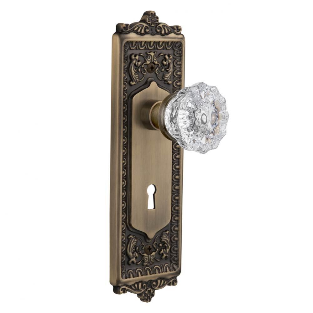 Nostalgic Warehouse Egg & Dart Plate with Keyhole Privacy Crystal Glass Door Knob in Antique B