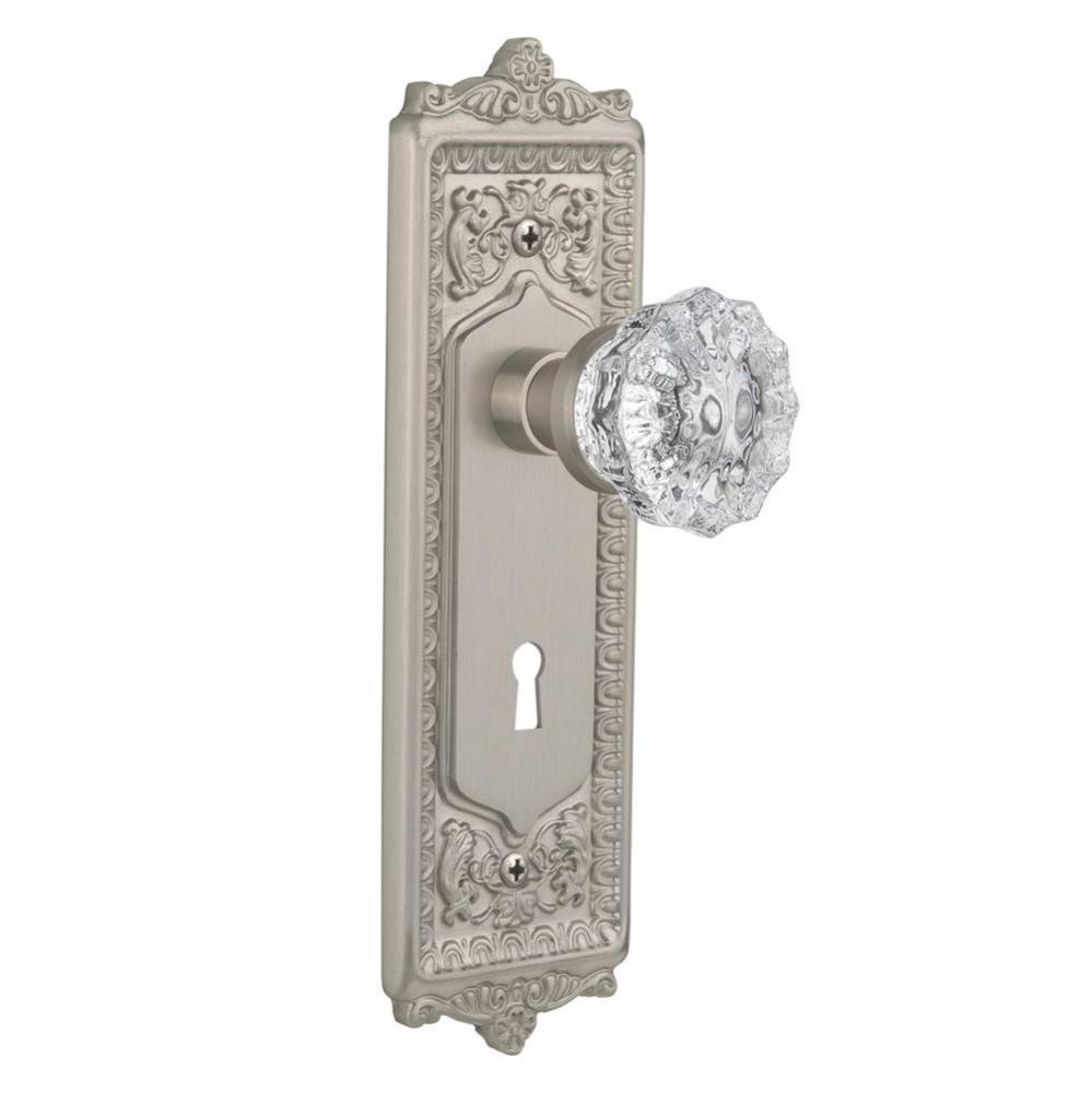 Nostalgic Warehouse Egg & Dart Plate with Keyhole Passage Crystal Glass Door Knob in Satin Nic