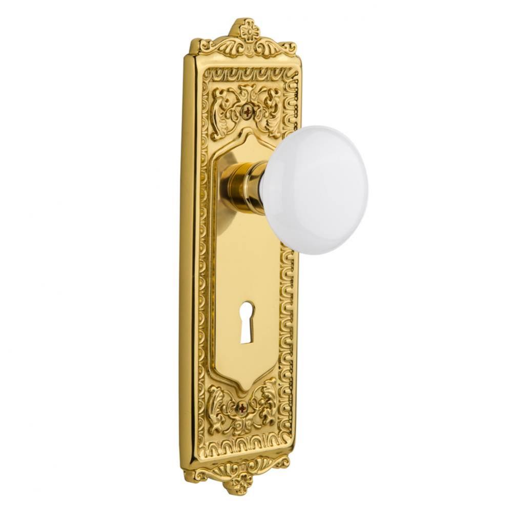 Nostalgic Warehouse Egg & Dart Plate with Keyhole Privacy White Porcelain Door Knob in Polishe