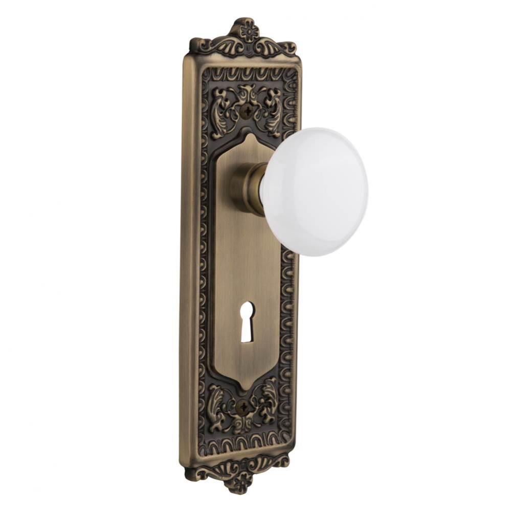 Nostalgic Warehouse Egg & Dart Plate with Keyhole Passage White Porcelain Door Knob in Antique