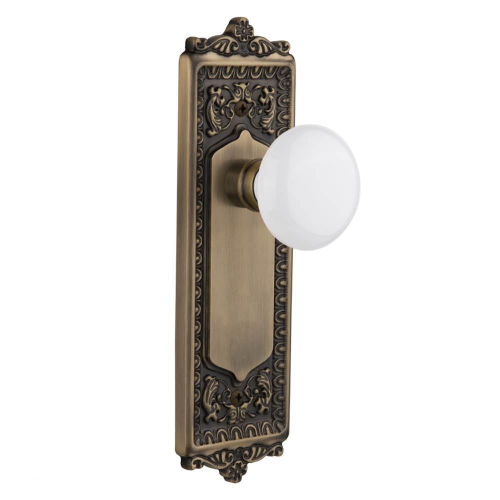Nostalgic Warehouse Egg & Dart Plate Single Dummy White Porcelain Door Knob in Antique Brass