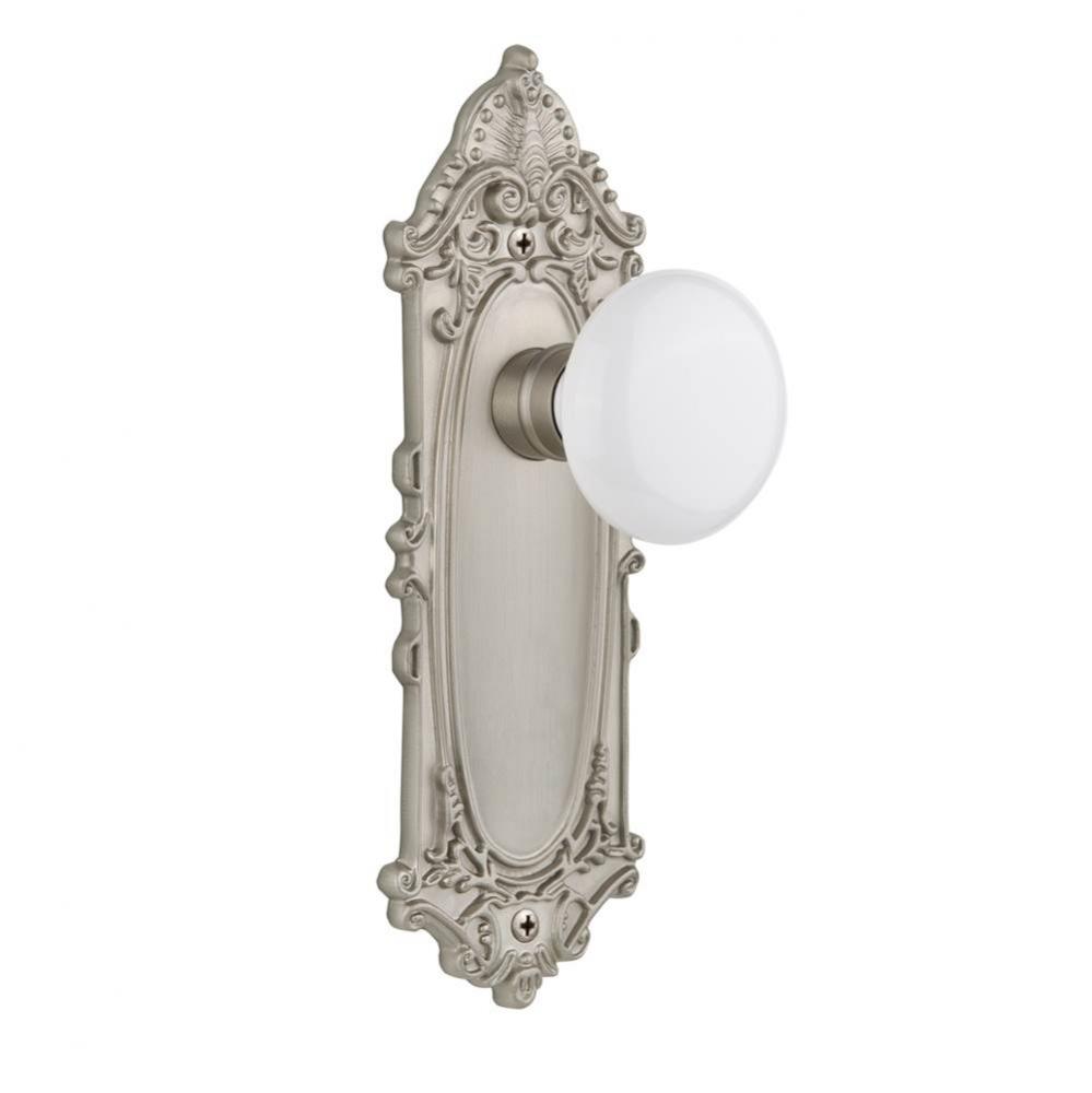 Nostalgic Warehouse Victorian Plate Passage White Porcelain Door Knob in Satin Nickel