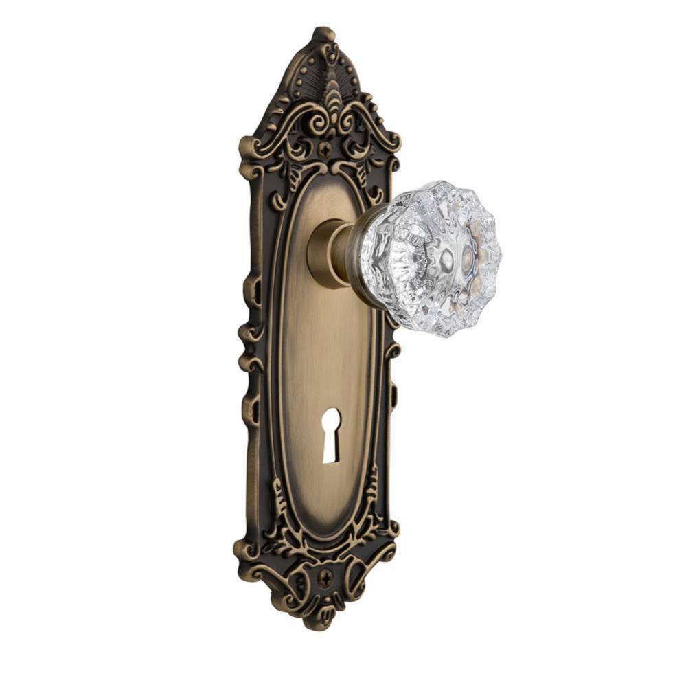 Nostalgic Warehouse Victorian Plate with Keyhole Privacy Crystal Glass Door Knob in Antique Brass