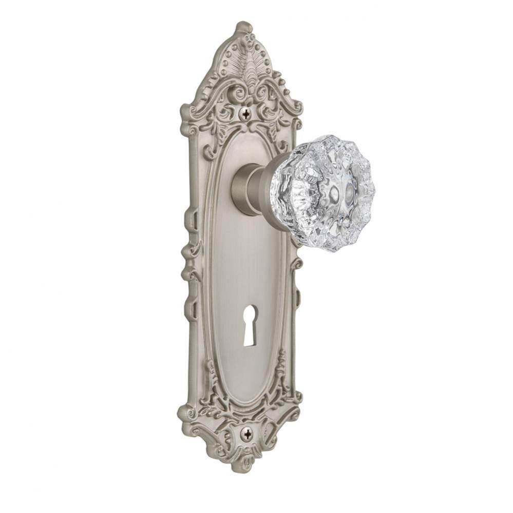 Nostalgic Warehouse Victorian Plate with Keyhole Passage Crystal Glass Door Knob in Satin Nickel