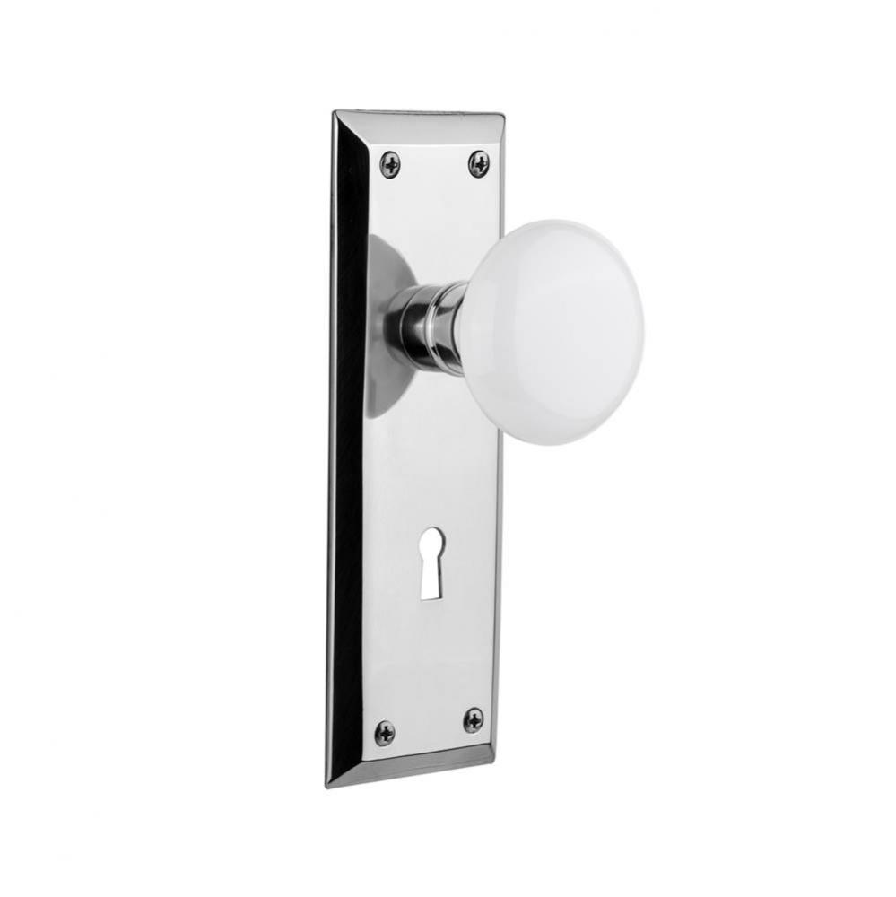 Nostalgic Warehouse New York Plate with Keyhole Double Dummy White Porcelain Door Knob in Bright C