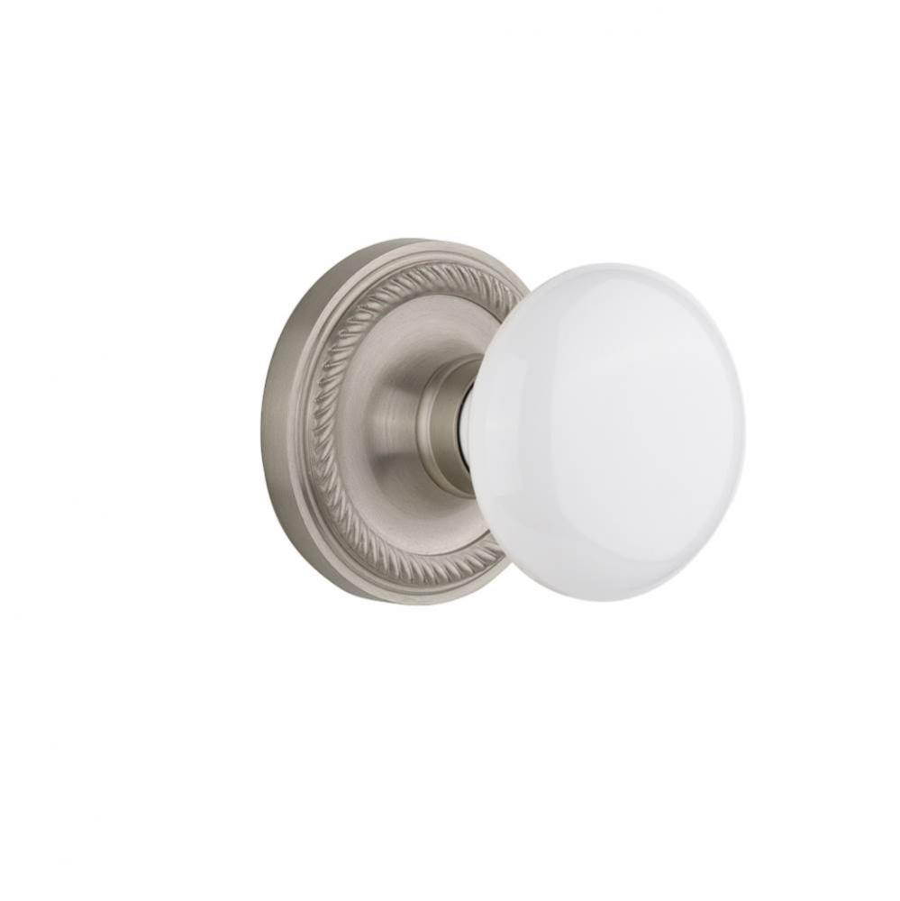 Nostalgic Warehouse Rope Rosette Privacy White Porcelain Door Knob in Satin Nickel