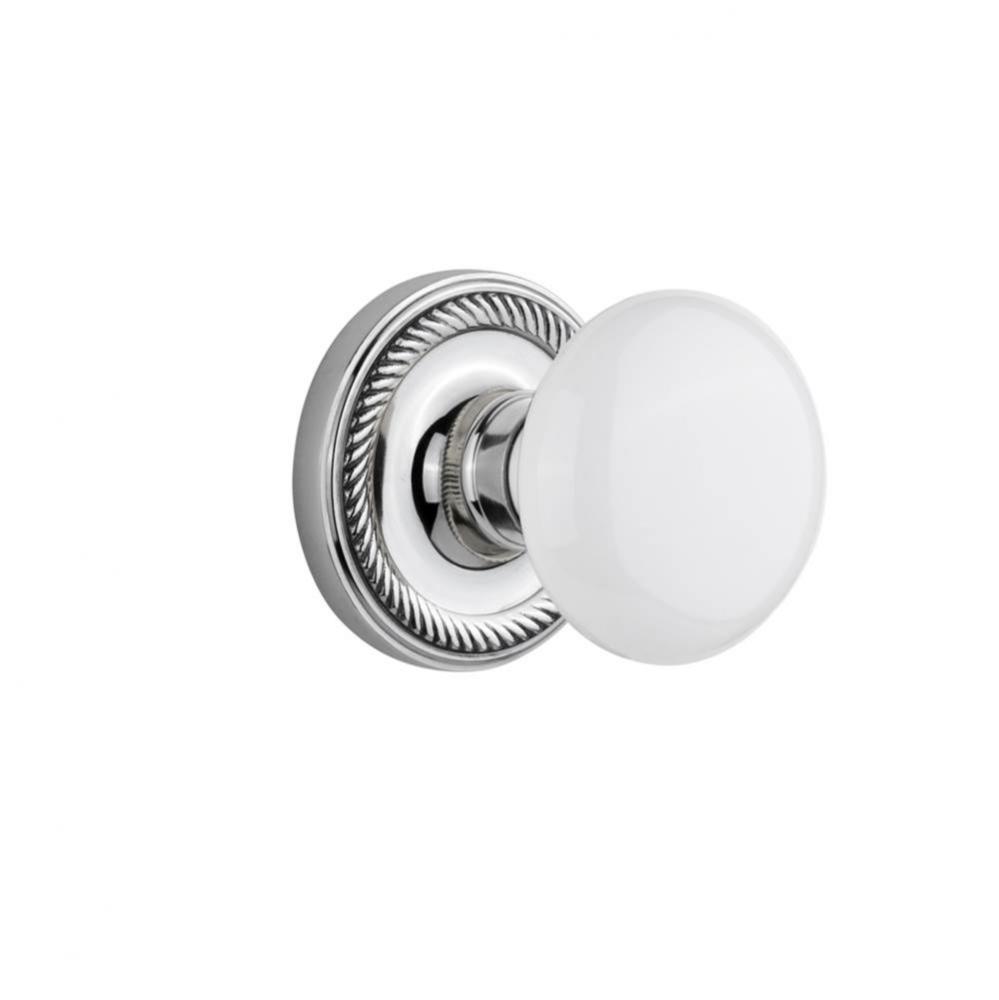 Nostalgic Warehouse Rope Rosette Privacy White Porcelain Door Knob in Bright Chrome