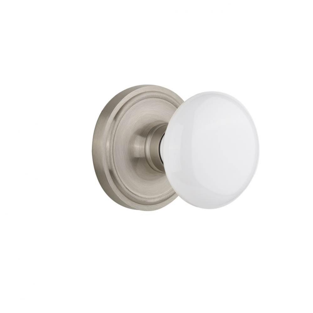 Nostalgic Warehouse Classic Rosette Passage White Porcelain Door Knob in Satin Nickel