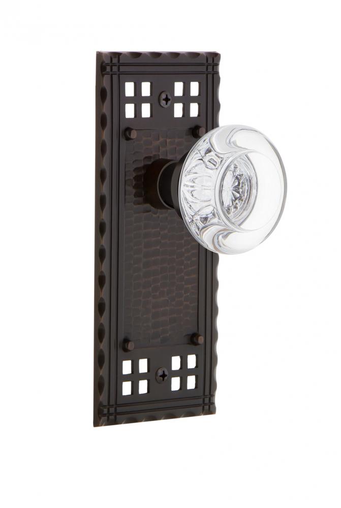 Nostalgic Warehouse Craftsman Plate Privacy Round Clear Crystal Glass Door Knob in Timeless Bronze