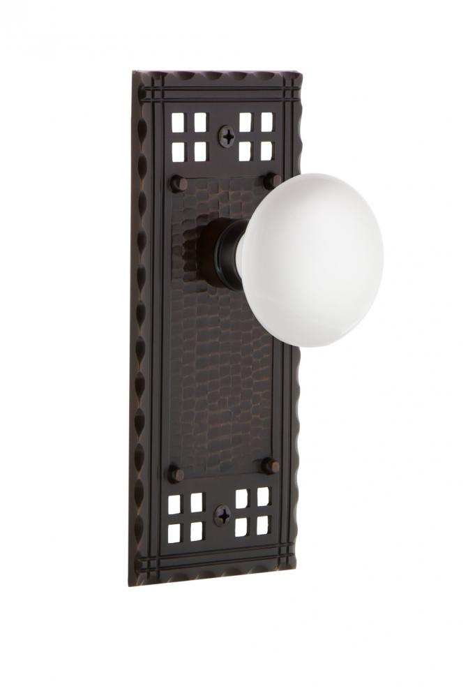 Nostalgic Warehouse Craftsman Plate Privacy White Porcelain Door Knob in Timeless Bronze