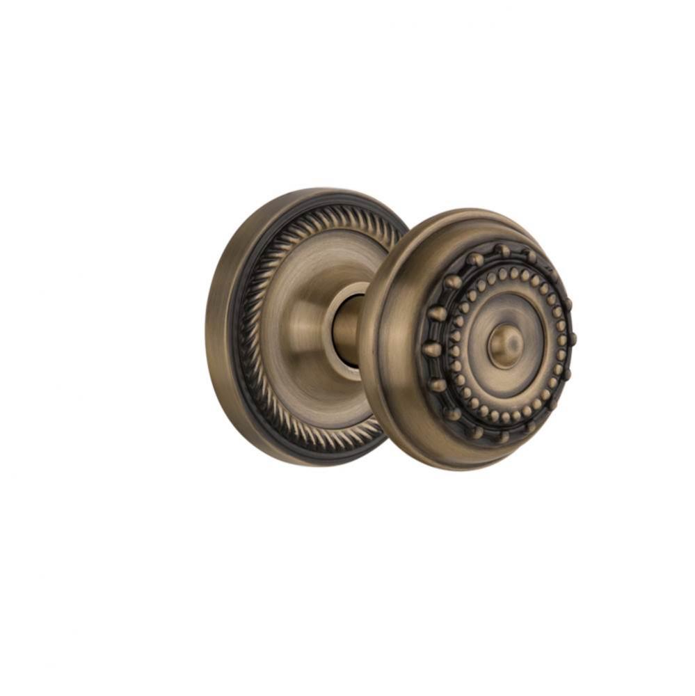 Nostalgic Warehouse Rope Rosette Privacy Meadows Door Knob in Antique Brass