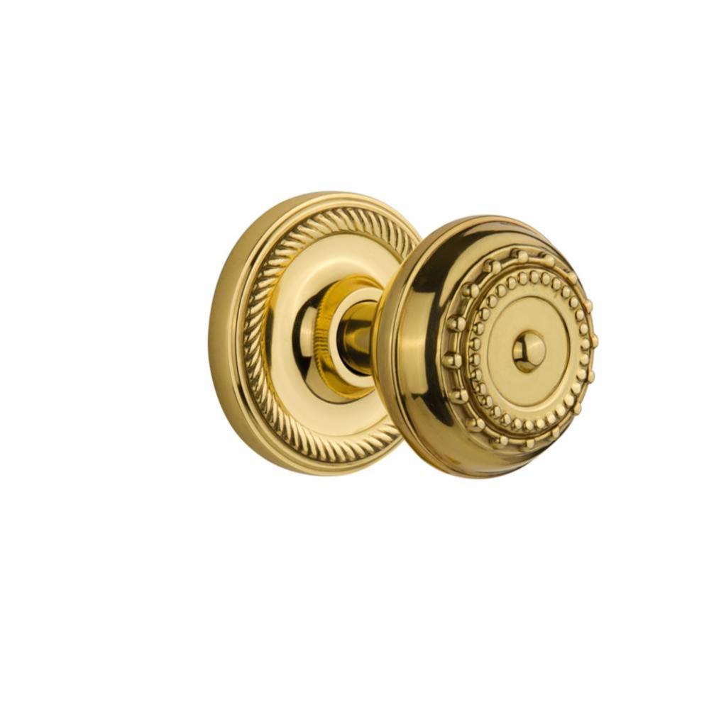 Nostalgic Warehouse Rope Rosette Privacy Meadows Door Knob in Polished Brass