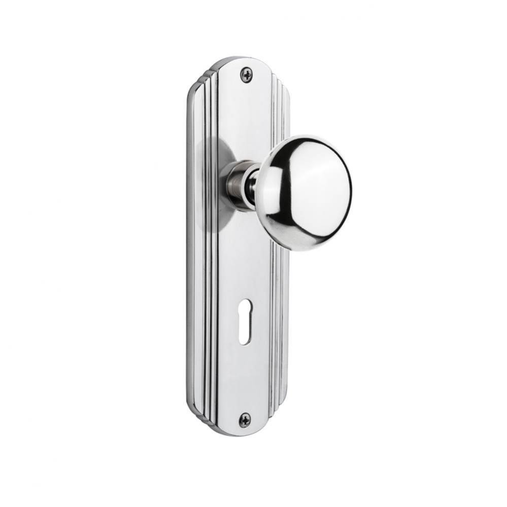 Nostalgic Warehouse Deco Plate with Keyhole Double Dummy New York Door Knob in Bright Chrome