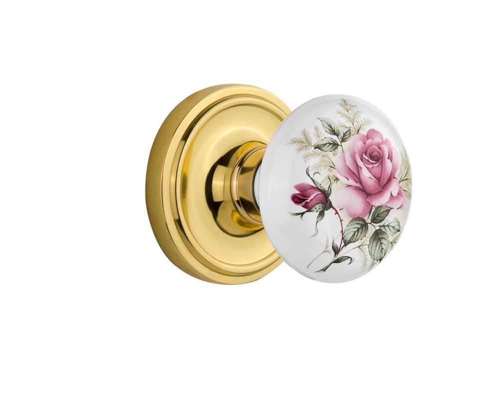 Nostalgic Warehouse Classic Rosette Double Dummy White Rose Porcelain Door Knob in Unlacquered Bra