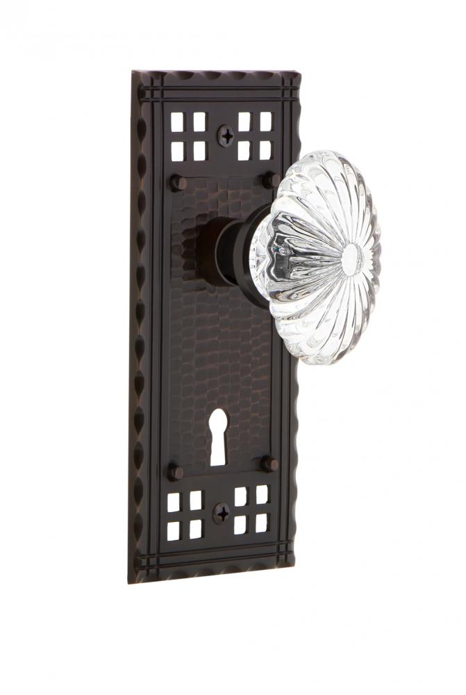 Nostalgic Warehouse Craftsman Plate with Keyhole Privacy Oval Fluted Crystal Glass Door Knob in Ti