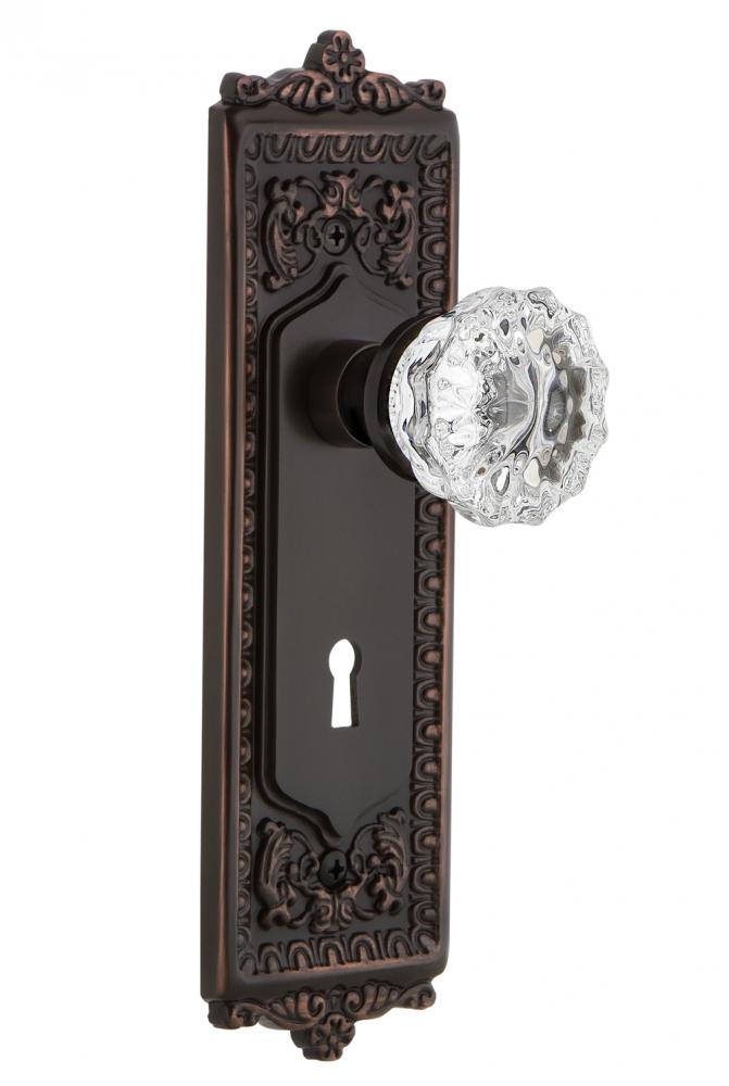 Nostalgic Warehouse Egg & Dart Plate with Keyhole Privacy Crystal Glass Door Knob in Timeless