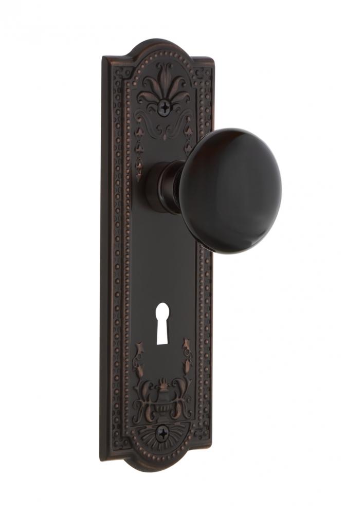 Nostalgic Warehouse Meadows Plate with Keyhole Privacy Black Porcelain Door Knob in Timeless Bronz
