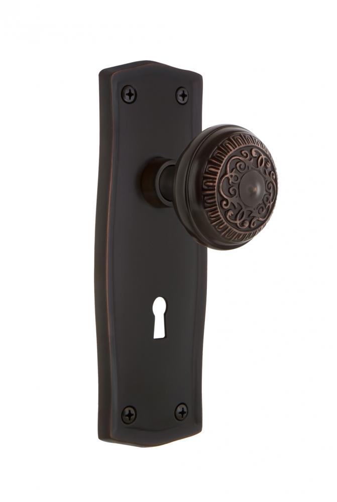 Nostalgic Warehouse Prairie Plate with Keyhole Privacy Egg & Dart Door Knob in Timeless Bronze