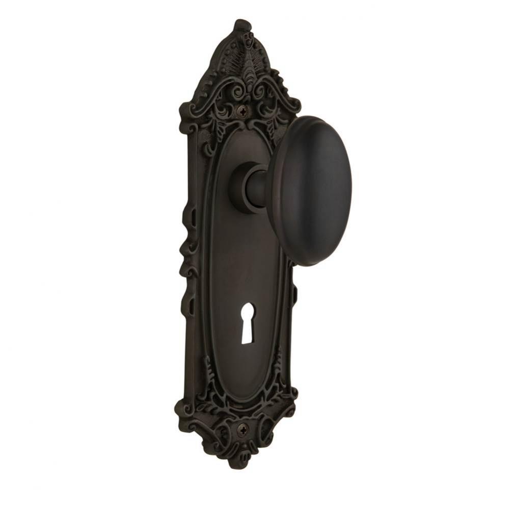 Nostalgic Warehouse Victorian Plate with Keyhole Privacy Homestead Door Knob in Oil-Rubbed Bronze