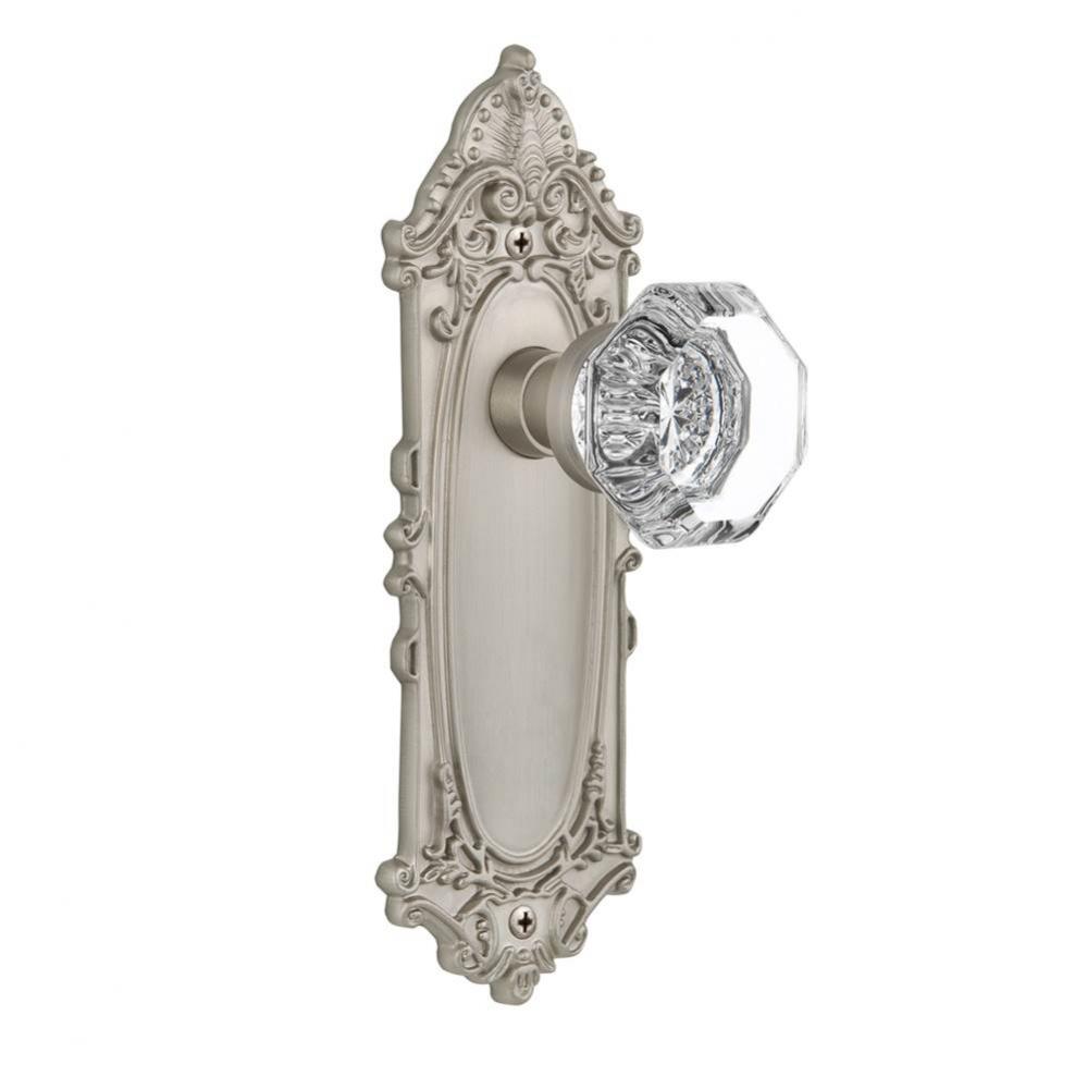 Nostalgic Warehouse Victorian Plate Privacy Waldorf Door Knob in Satin Nickel