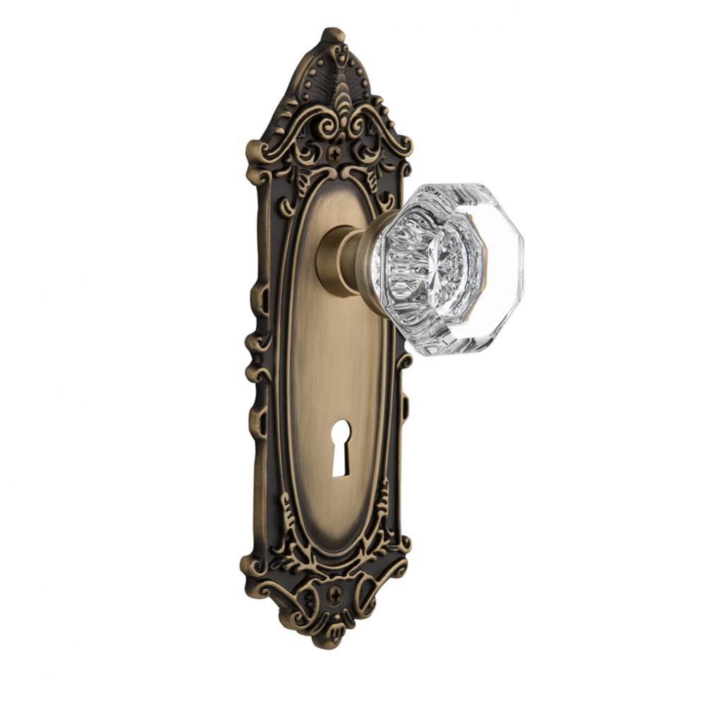 Nostalgic Warehouse Victorian Plate with Keyhole Privacy Waldorf Door Knob in Antique Brass
