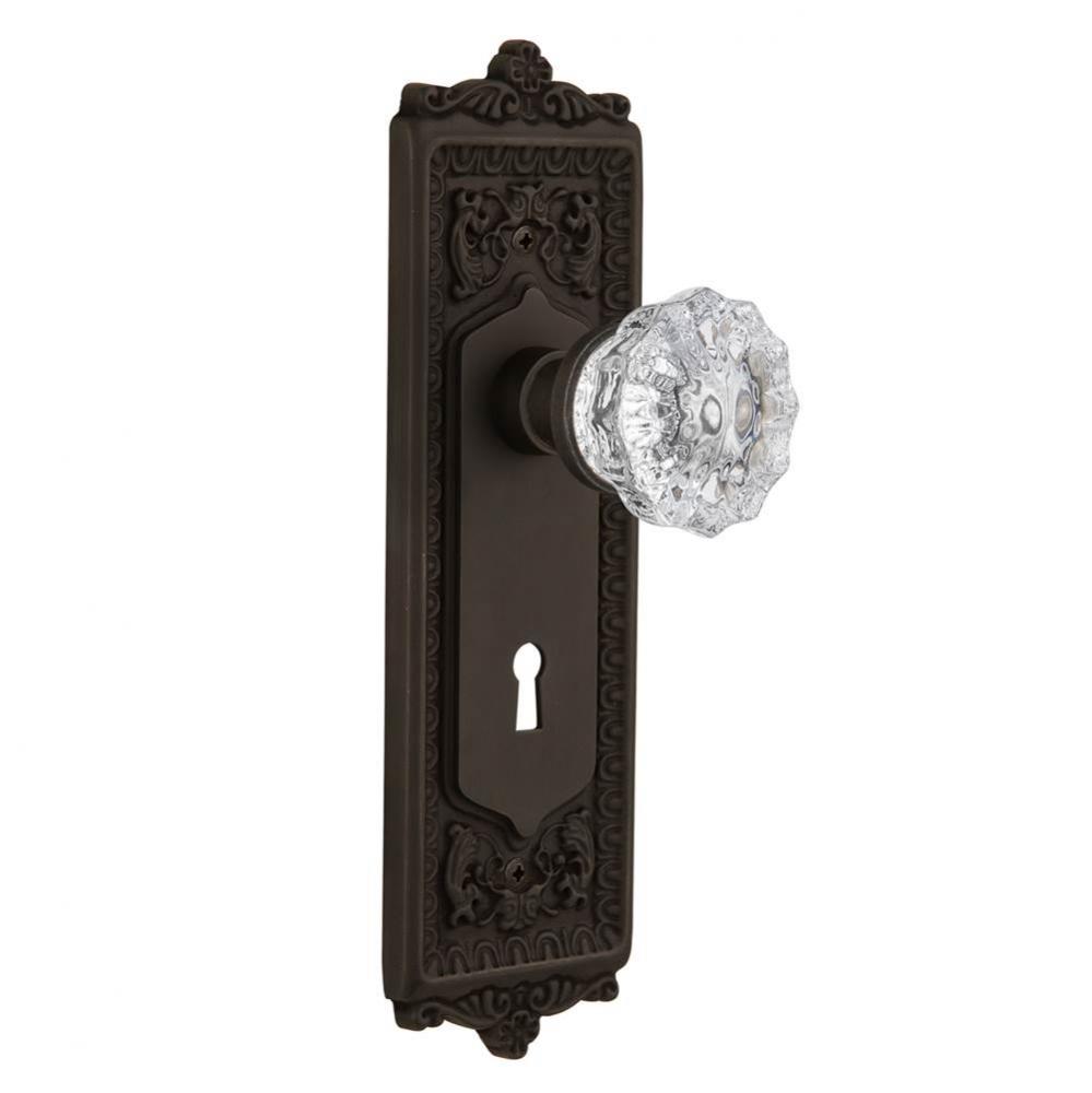 Nostalgic Warehouse Egg & Dart Plate with Keyhole Privacy Crystal Glass Door Knob in Oil-Rubbe